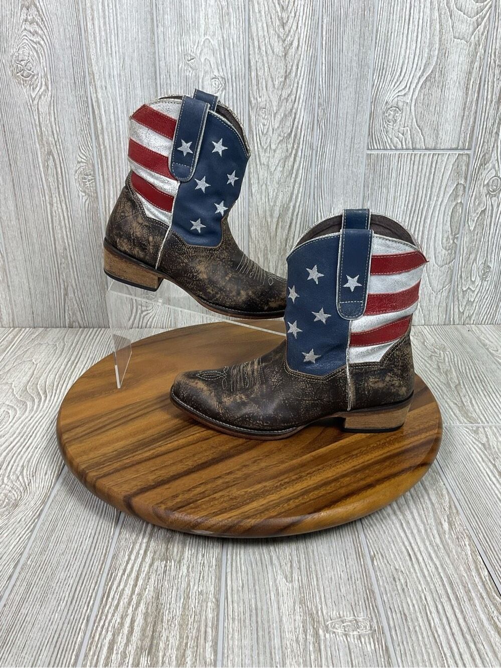 Roper American Flag Western Cowgirl Boots Womens Size 8 Short Distressed